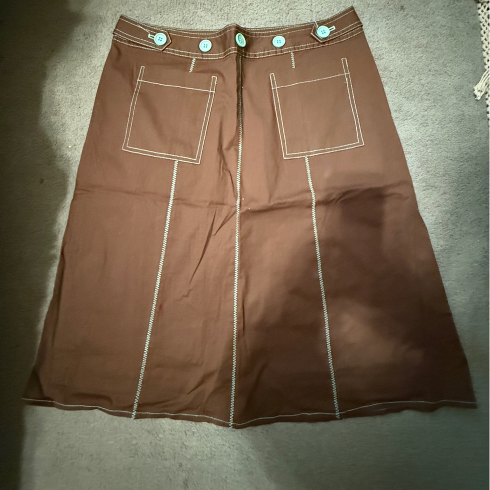 C.C. Outlaw Chocolate Brown A-Line Skirt Size 4 Contrast Stitch Pockets NWT